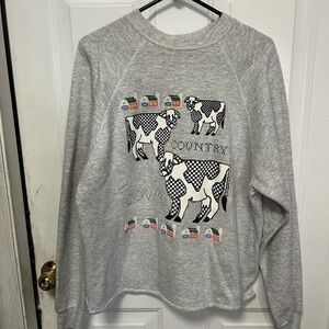 White Sweatshirt with cow and country design